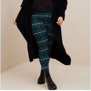 Torrid 3x Leggings Sweater Knit Green Fair Isle Jacquard Stretch Pants Plus NWT